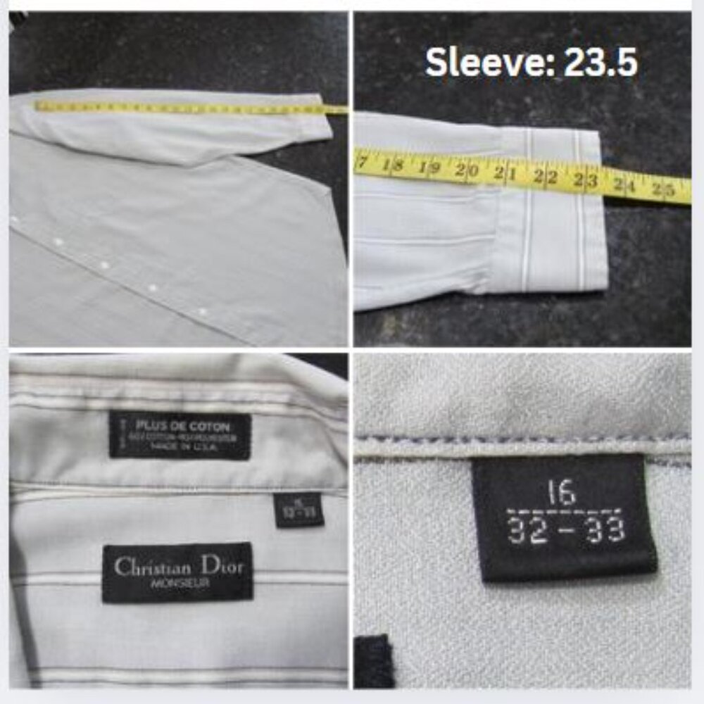 Christian Dior Men Button-up Dress shirt 16/32-33 Bluish Gray w/ White stripes - Picture 14 of 16